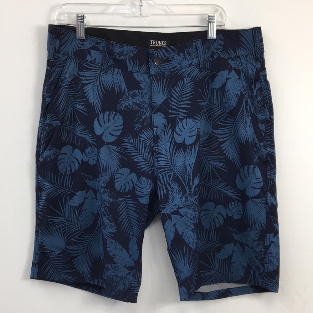TRUNKS Mens Multi Functioned Blue Palm Tree Short Size 34 EXCELLENT Condition